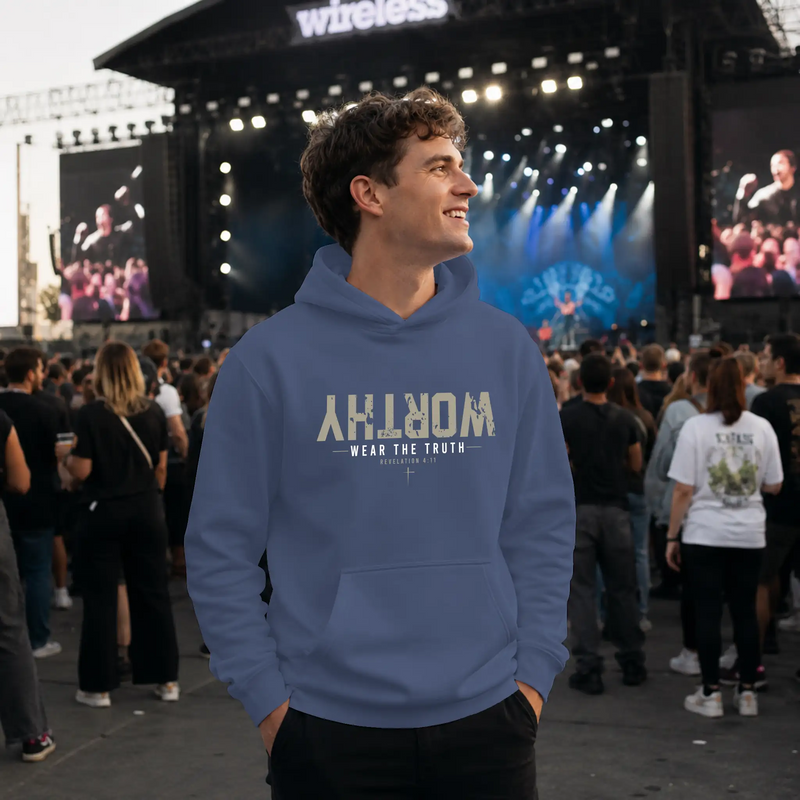 WORTHY Christian hoodie with minimalist graphic design