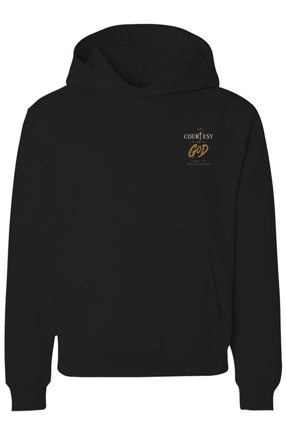 Courtesy of God Christian hoodie with crown and fingerprint design